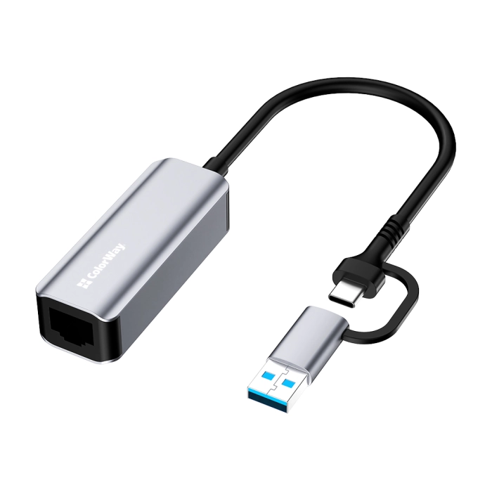 Адаптер USB-C + USB A to RJ45 Ethernet 1000Mbps ColorWay (CW-AD-CRG) — фото 2