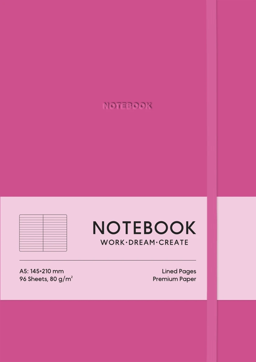 Блокнот А5 Школярик 96 аркушів лінія PU тверда кремовий блок 80г/м2 Pink