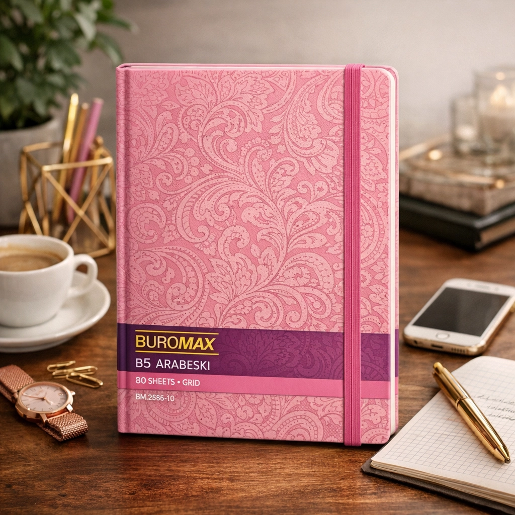 Блокнот B5 Buromax Arabeski 80 аркушів клітинкарожевий BM.2586-10
