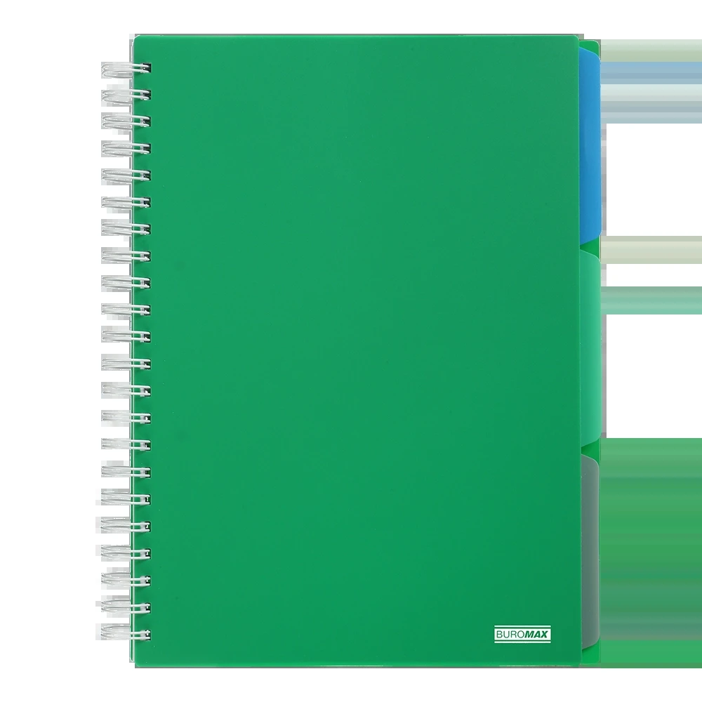 Блокнот на пружині А4 Buromax Bright 120 аркушів клітинка 3 розділювачі зелений BM.24345912-04