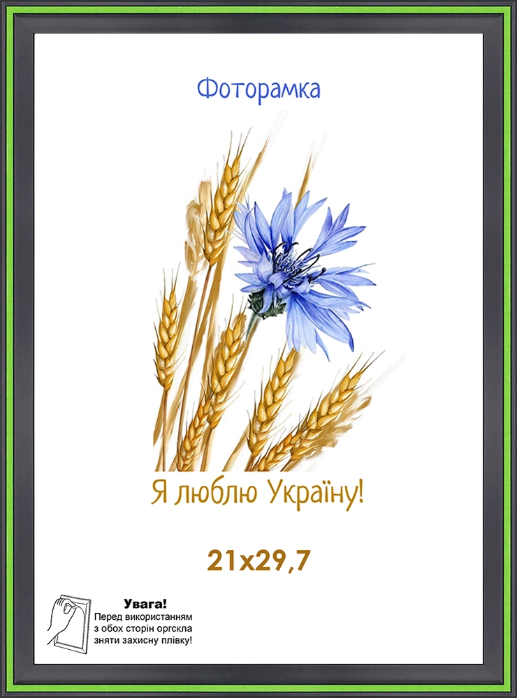 Фоторамка оргскло 21х29,7 чорний з зеленою смужкою 1613-6436 — фото 2