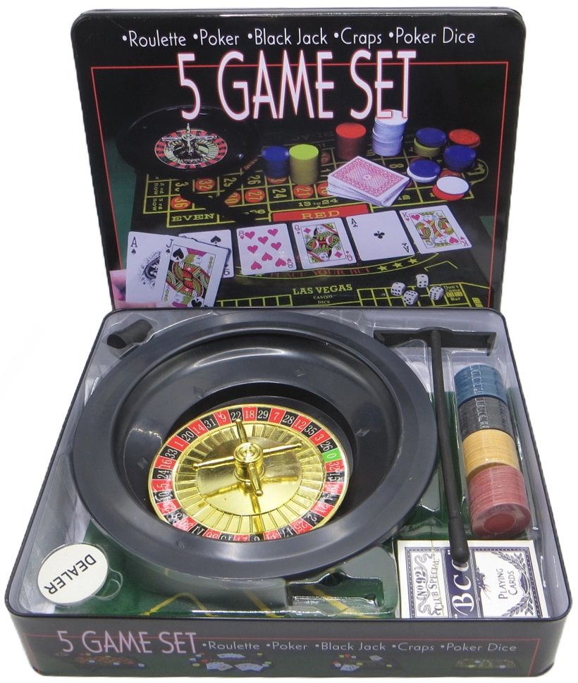 Гра настільна-5 в 1- Рулетка Крепс Покер Блек-Джек Poker Dice 23869-5 — фото 2