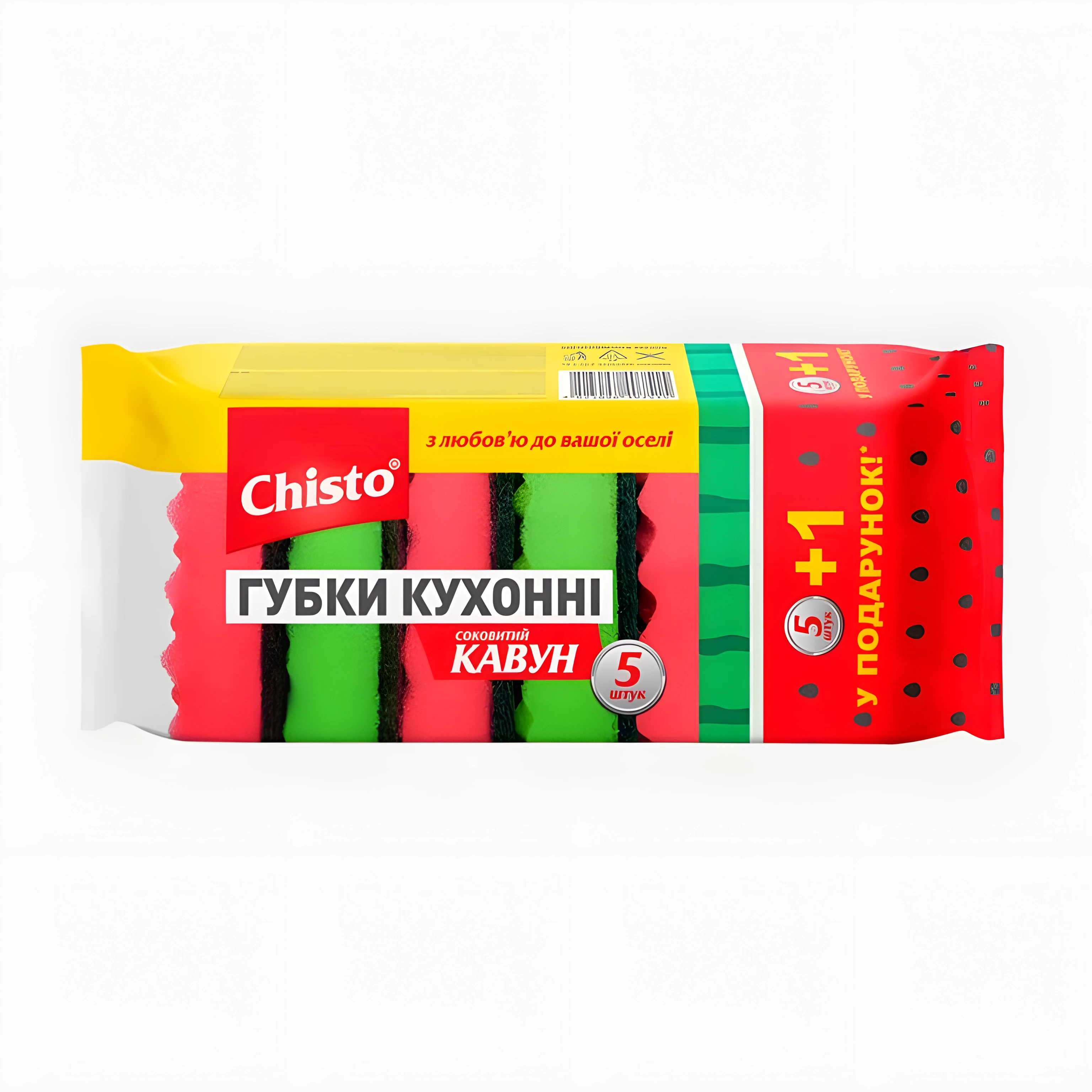 Губка для миття посуду Chisto 5+1 шт Кавун — фото 2