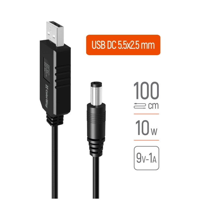 Кабель живлення USB to DC 5.5x2.5mm 9V 1.0m black ColorWay (CW-CBUD066-BK) — фото 2