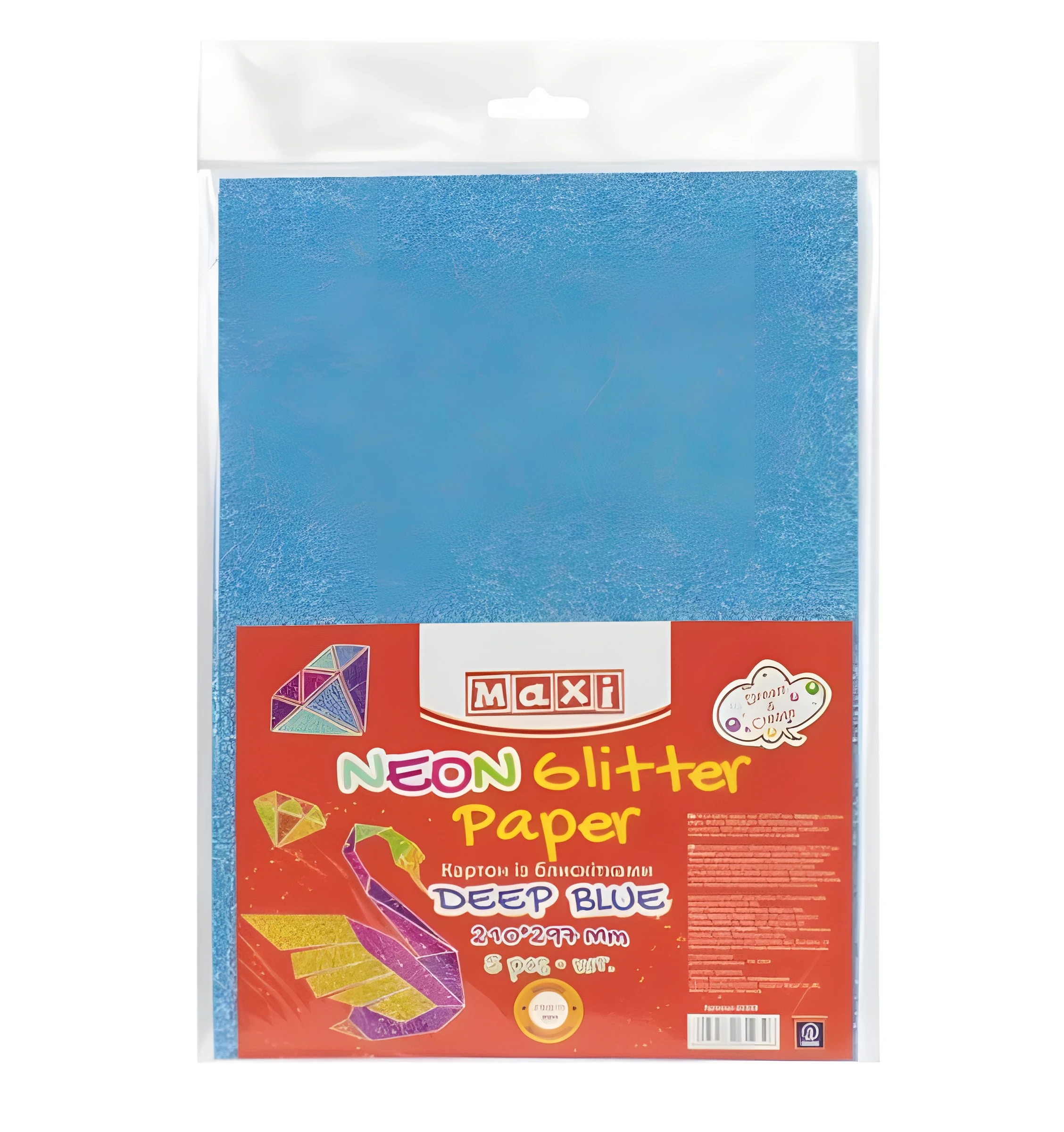 Картон А4 з блискітками НЕОН 290х10 г/м 2 лазурний синий