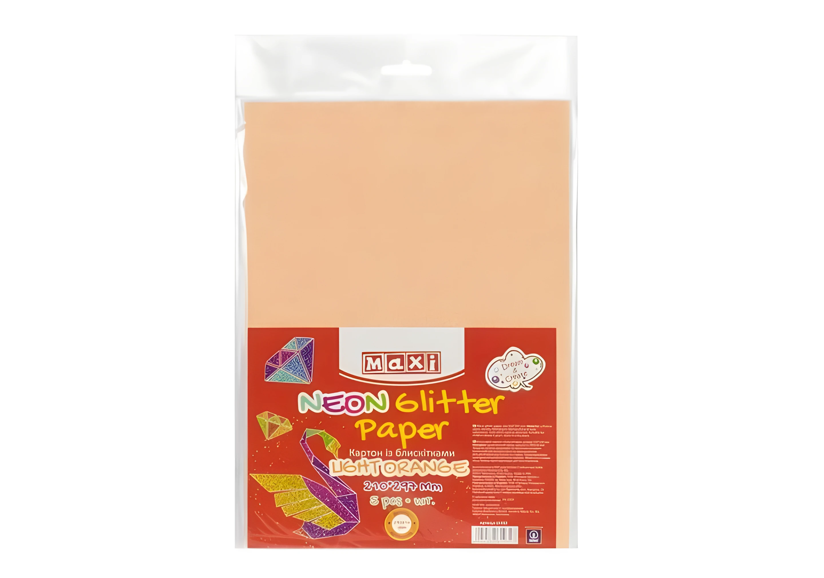 Картон А4 з блискітками НЕОН 290х10 г/м 2 ніжний персиковий