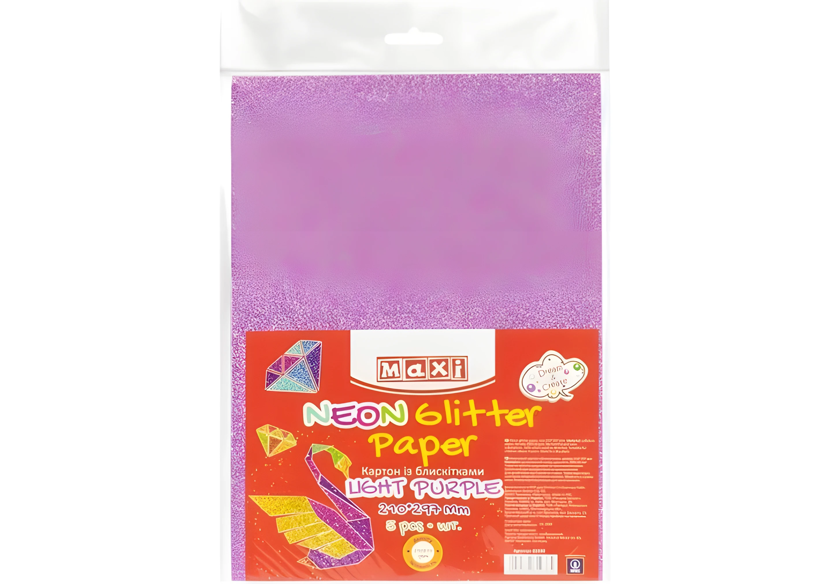 Картон А4 з блискітками НЕОН 290х10 г/м 2 ніжний пурпурний