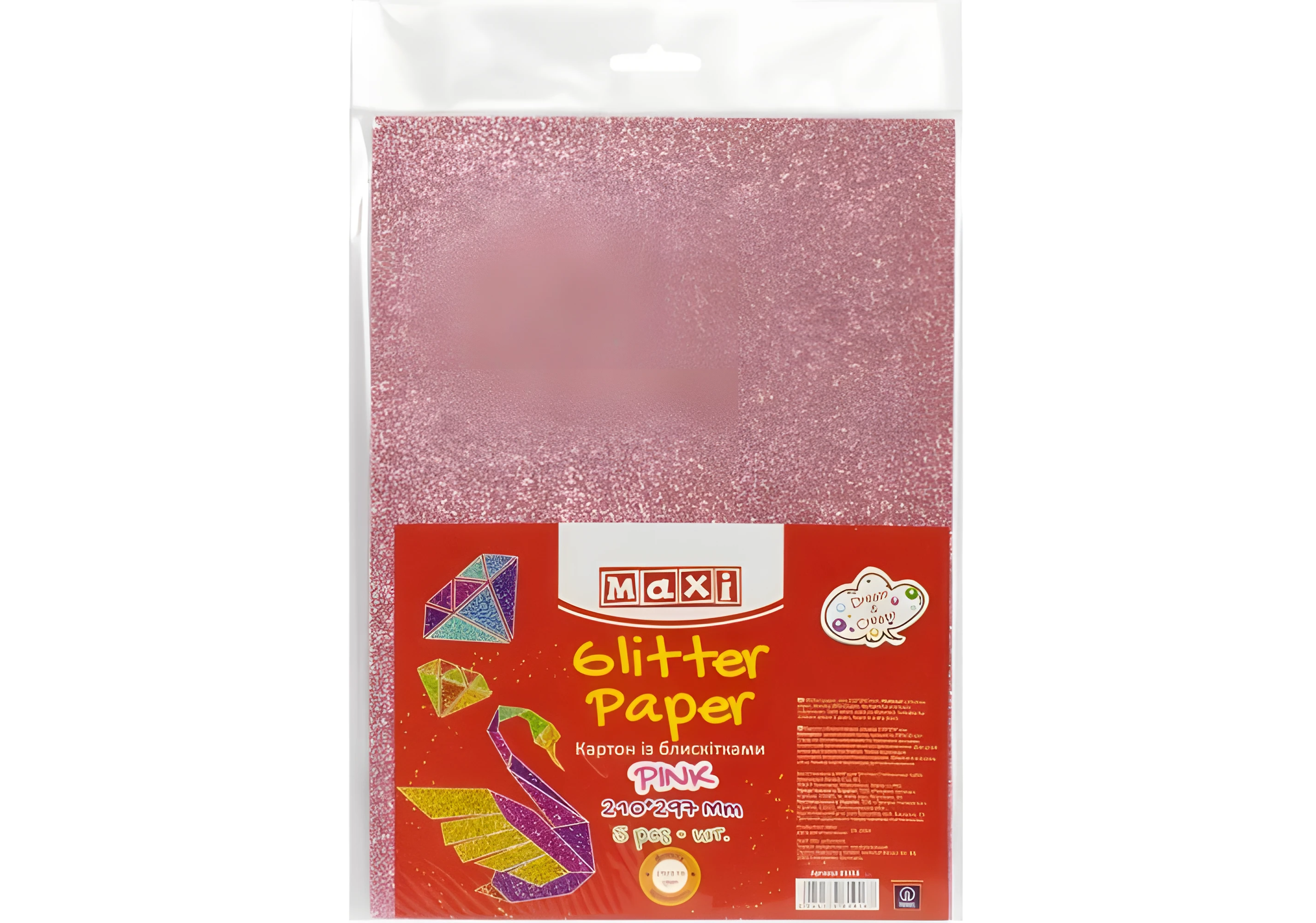 Картон з блискітками 290±10 г/м 2. Формат A4 (21х29,7см), рожевий
