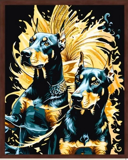 Картина за номерами Origami UA Два добермани з фарбами металік 40х50 см LW 3420 — фото 2