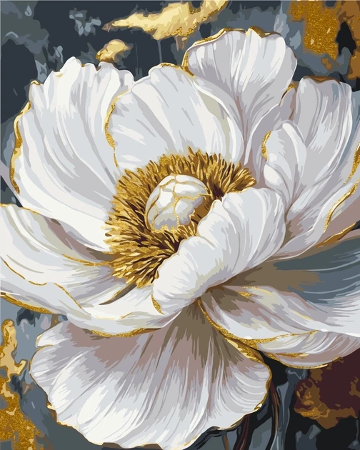 Картина за номерами Origami UA Квіти Біла півонія з фарбами металік 40х50 см — фото 2