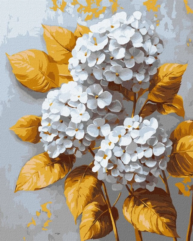 Картини за номерами Ідейка Золота гортензія з фарбами металік extra 40х50см 3310 — фото 2