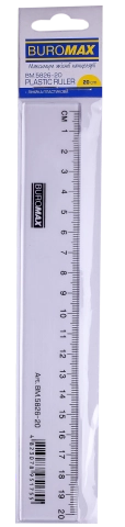 Лінійка пластикова 20см, прозора, в блістері BM.5826-20 — фото 2