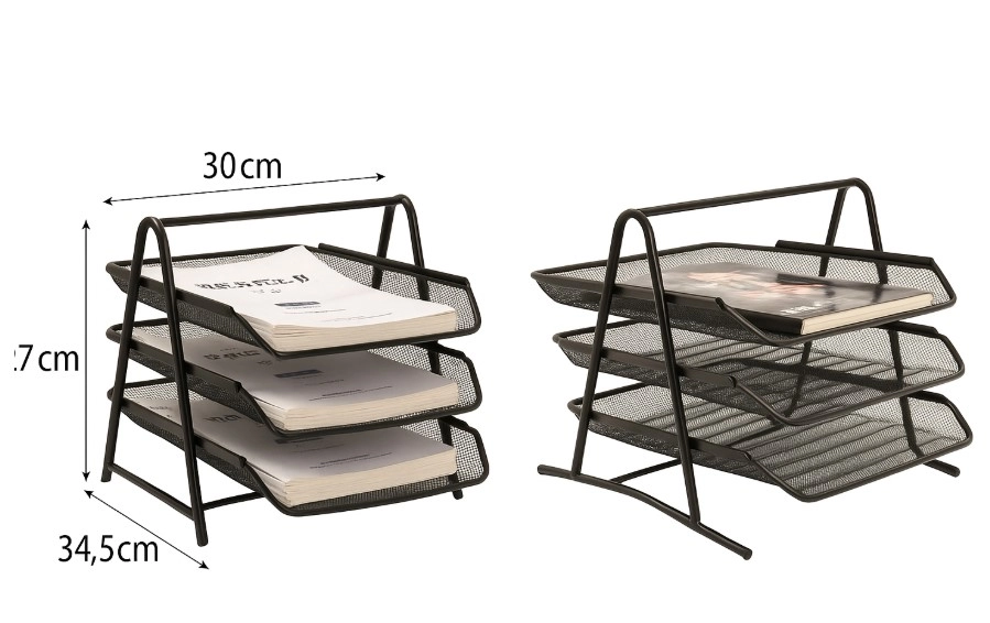 Лоток для паперів потрійний горизонтальний чорний метал — фото 2