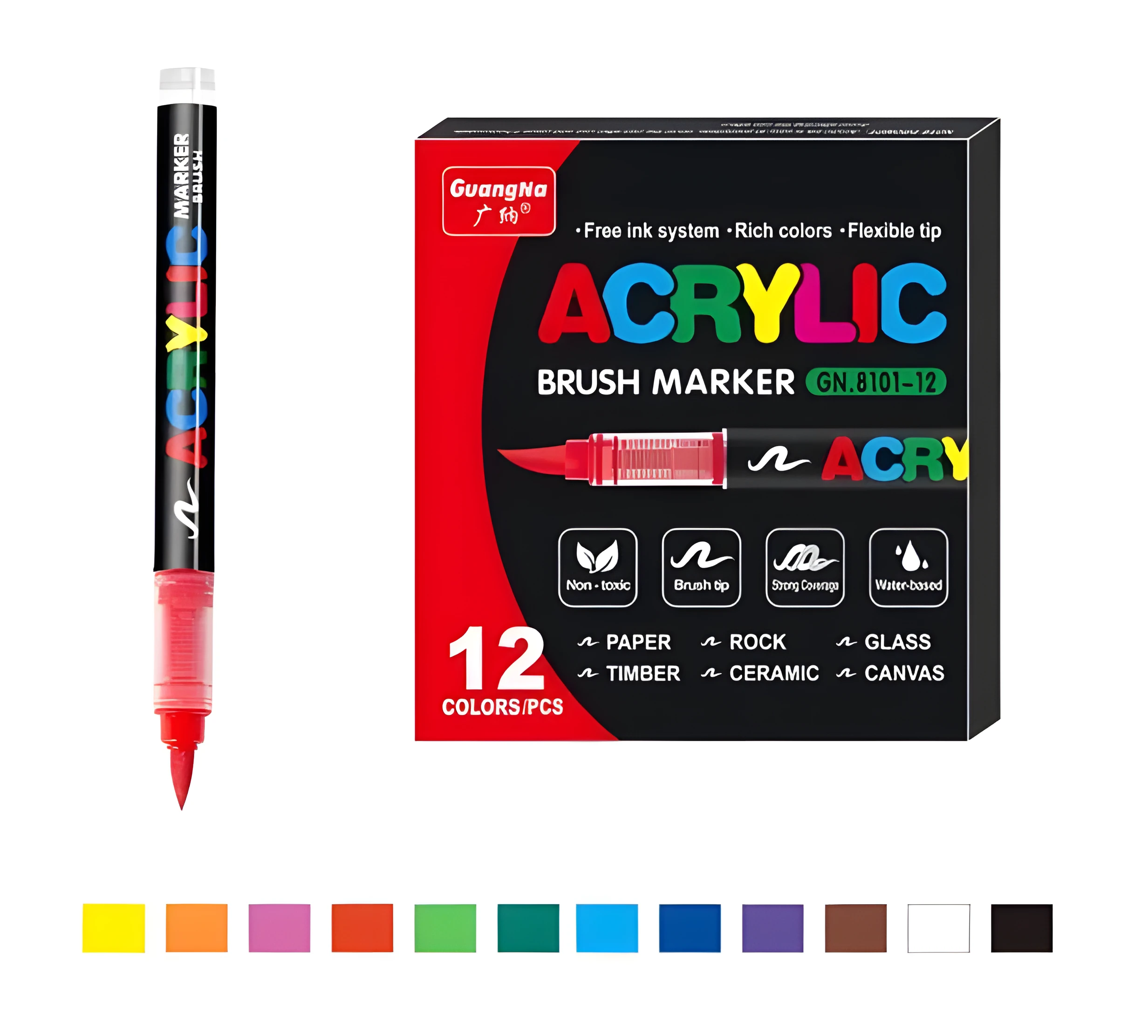 Маркери акрилові набір 12 кольорів CN.8101