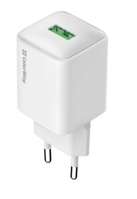 Мережевий зарядний пристрій Colorway 1USB Quick Charge 3.0 (18W) V2 білий — фото 2