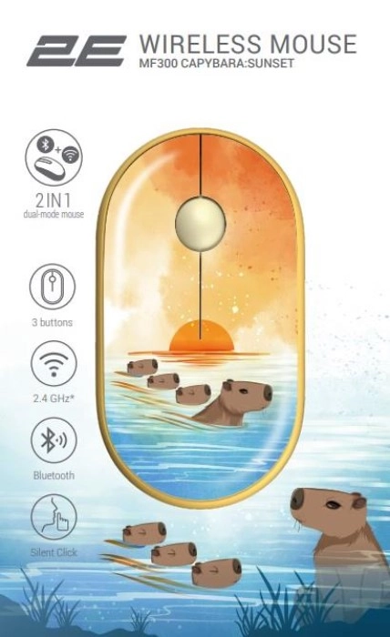 Миша бездротова 2E MF300 CAPYBARA:SUNSET Silent WL BT, жовтий (2E-MF300WCAPIBARAYW) — фото 2