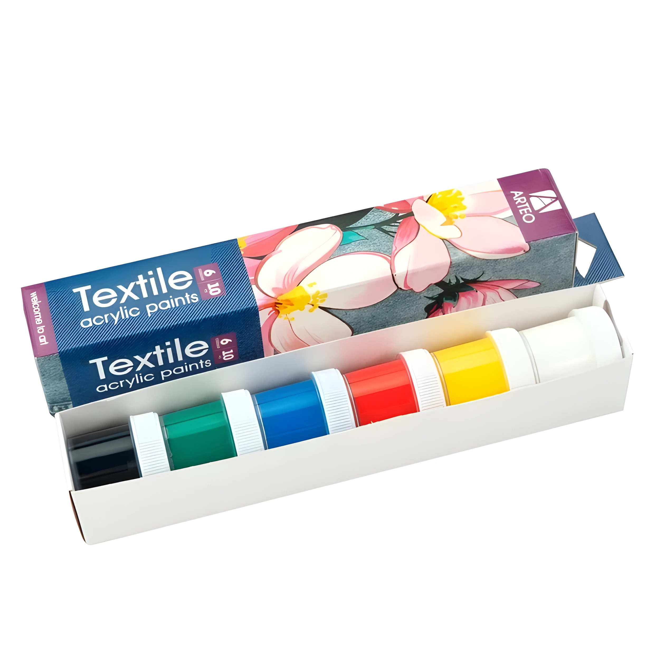 Набір акрилових фарб для розпису тканин Flowers 6x10мл Arteo