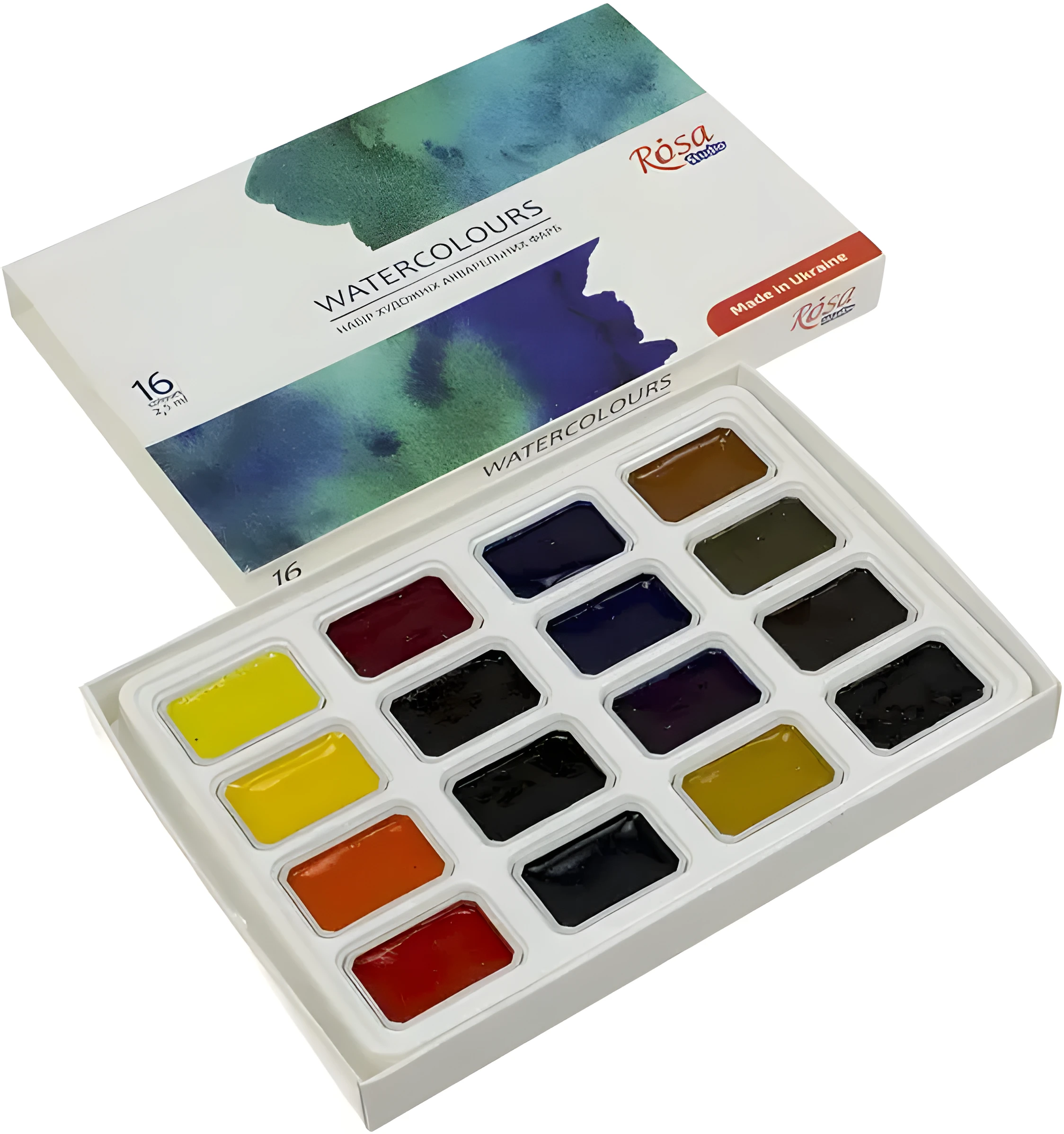 Набір акварельних фарб 16 кол., кювета, картон, ROSA Studio