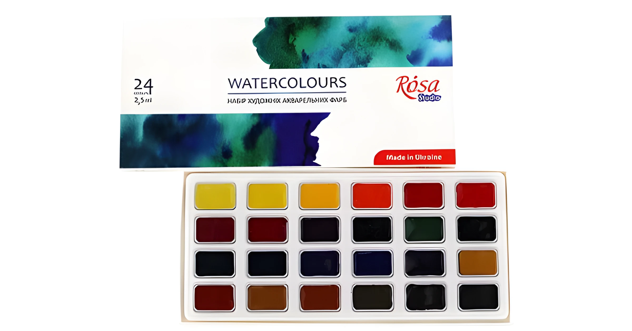 Набір акварельних фарб 24 кол., кювета, картон, ROSA Studio