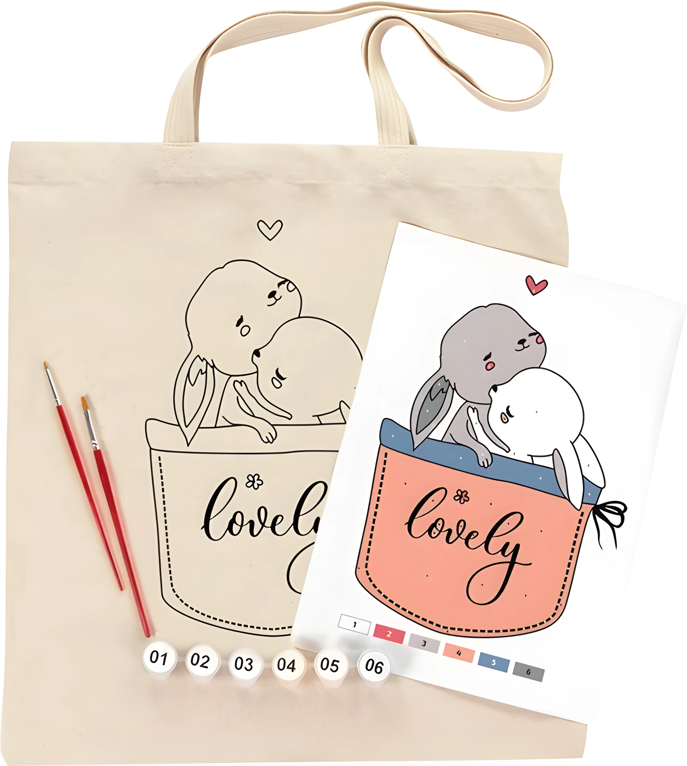 Набір для творчості екосумка-розмальовка Милі зайченята бавовна 220 г/м2 38х42см ROSA Talent