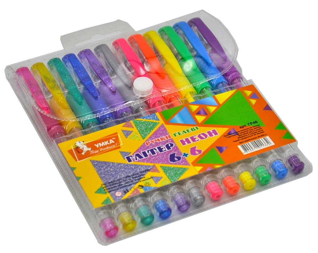 Набір ручок гелевих УМКА Glitter/Neon 12 кольорів — фото 2