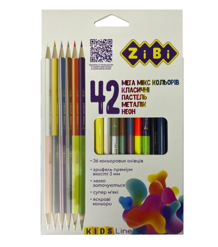 Олівці кольорові 42 кольори 30 стандартних 6 двосторонніх тригранні ZB.2443 — фото 2