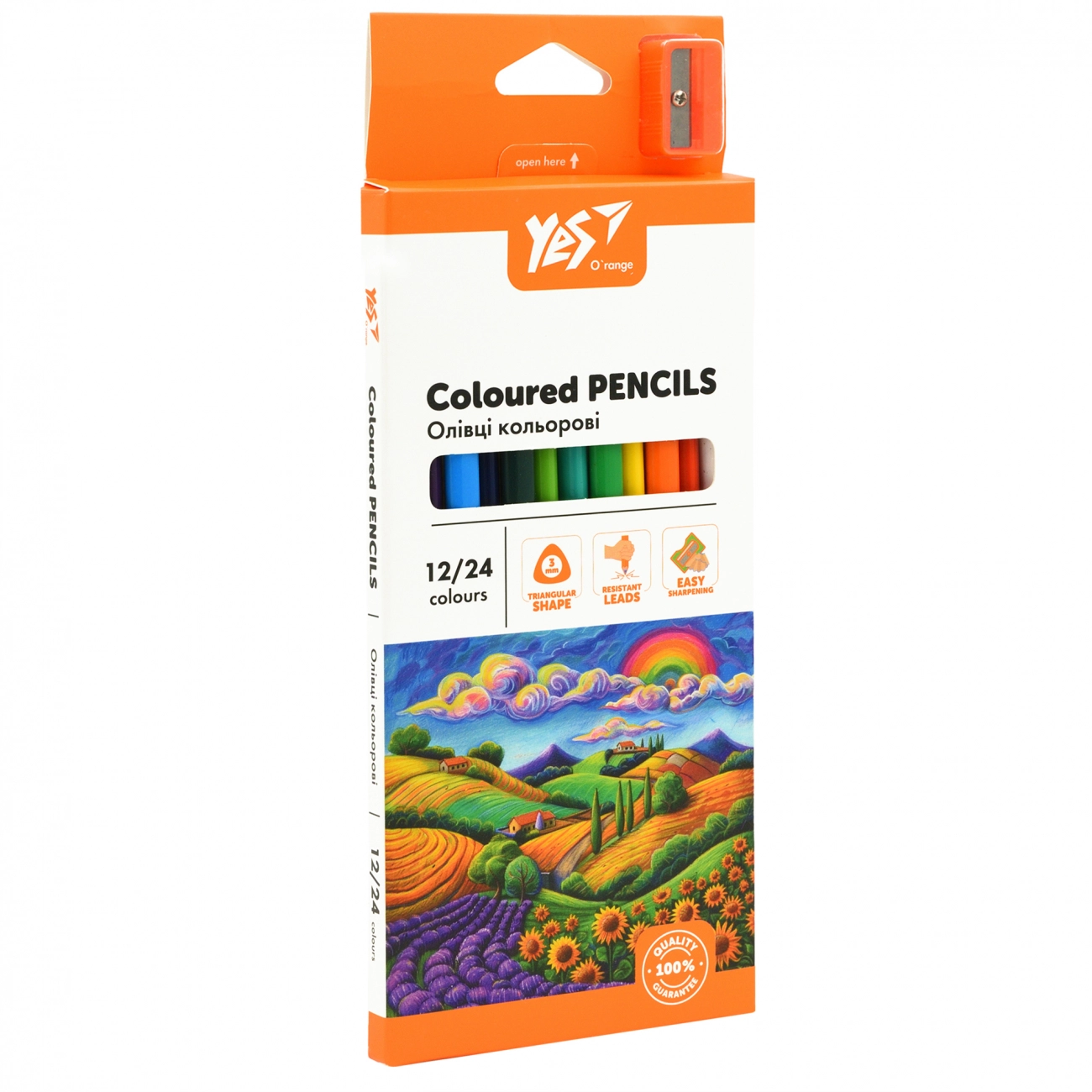 Олівці кольорові Yes 12/24 кольорів Orange Line з точилкою — фото 3