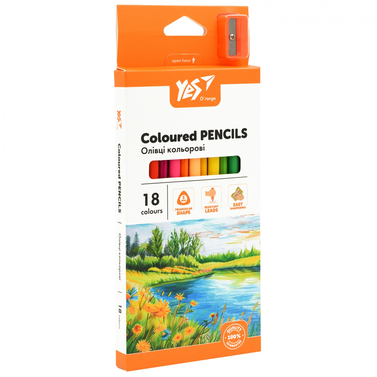 Олівці кольорові Yes 18 кольорів Orange Line з точилкою — фото 3