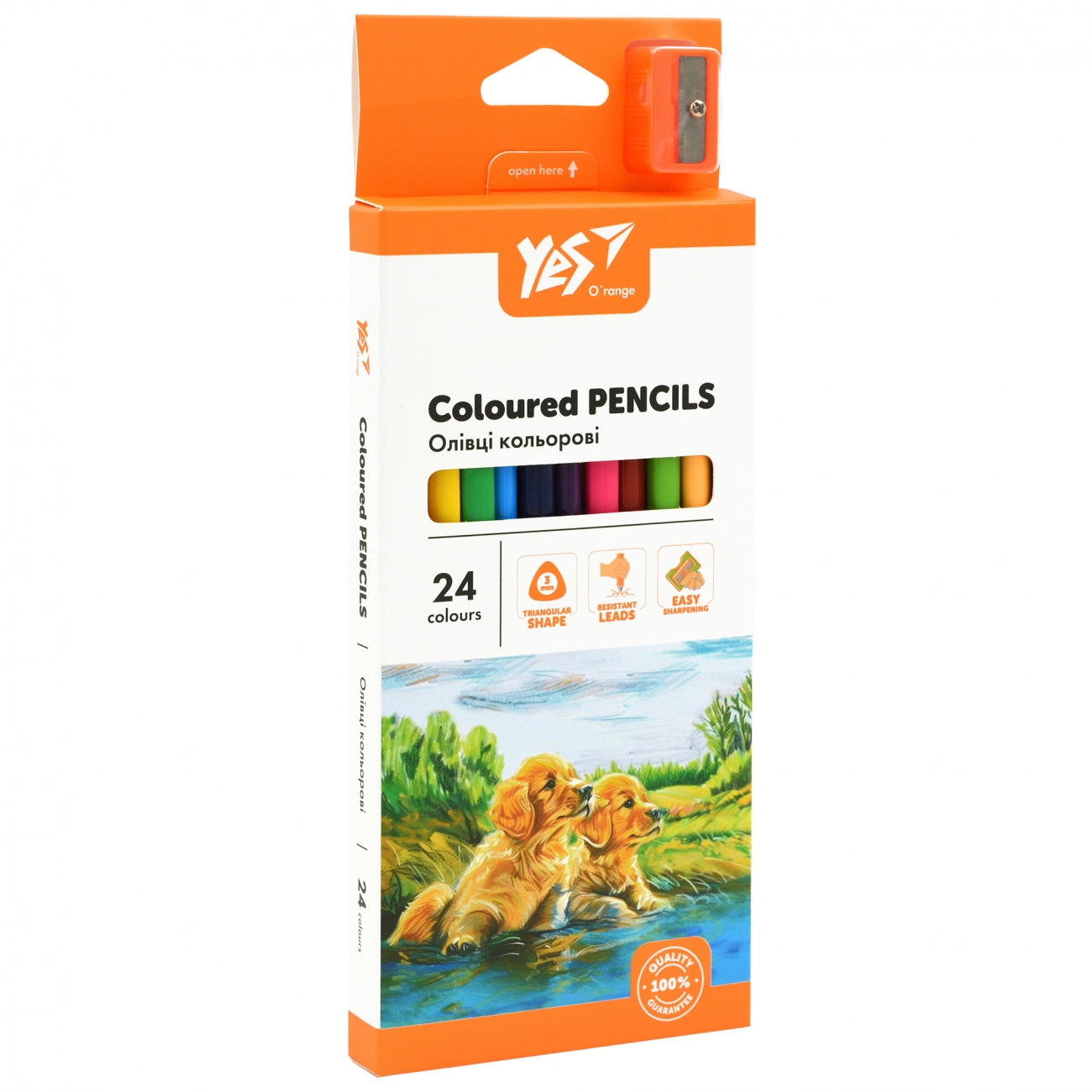 Олівці кольорові Yes 24 кольорів Orange Line з точилкою — фото 3