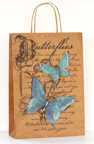 Пакет паперовий крафтовий №185 240х340х88 Блакитні метелики — фото 2