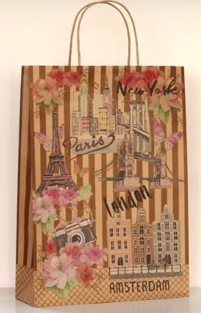 Пакет паперовий крафтовий №186 240х340х88 Подорож столицями — фото 2