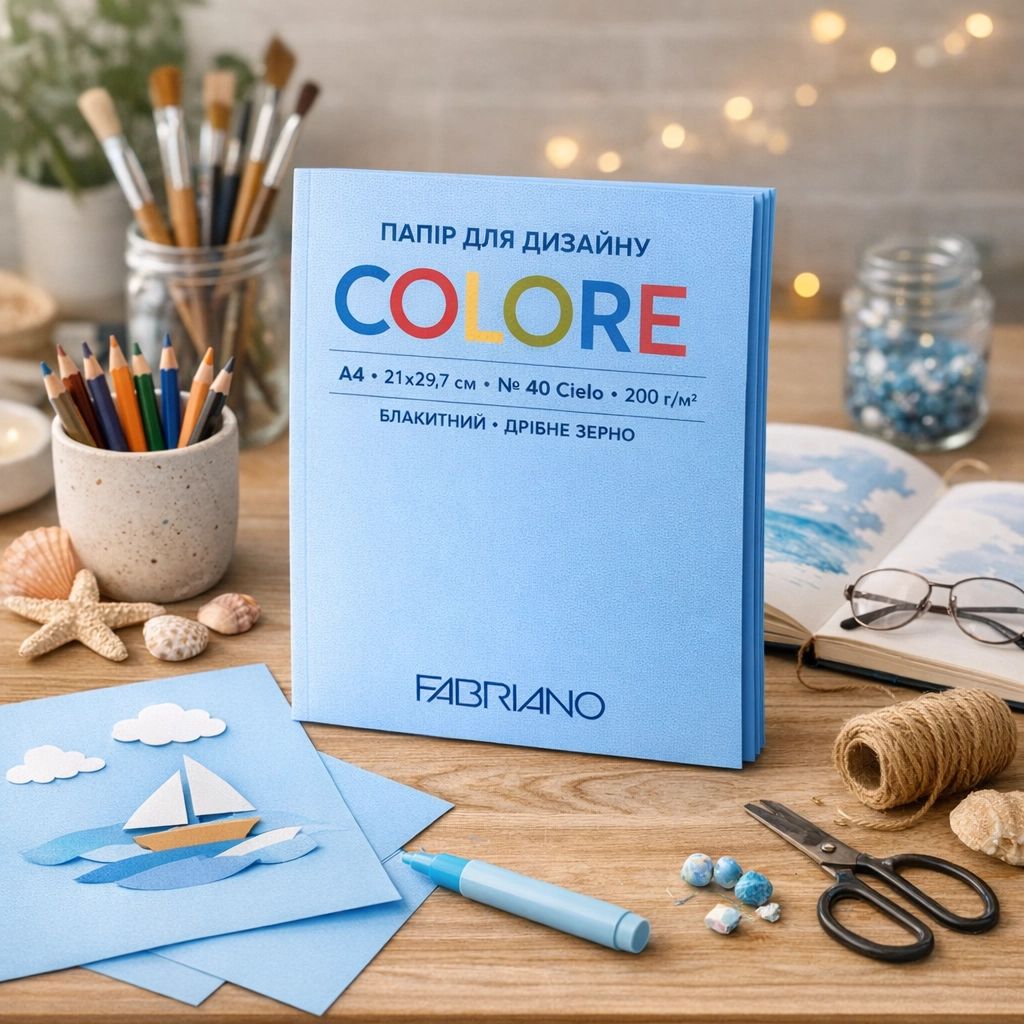 Папір для дизайну Colore A4 (21*29,7см), №40 сielo, 200г/м2, блакитний, дрібне зерно, Fabriano