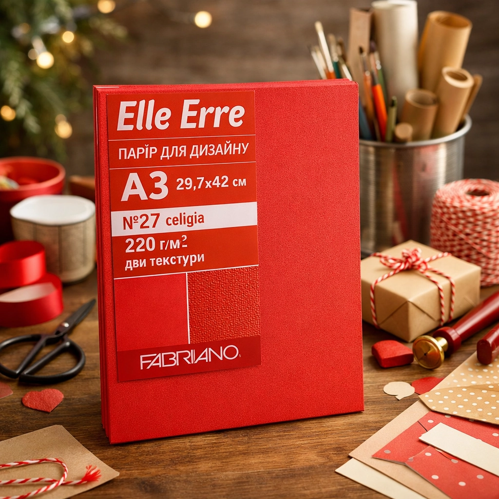 Папір для дизайну Elle Erre А3 (29,7*42см), №27 celigia, 220г/м2, червоний, дві текстури, Fabriano