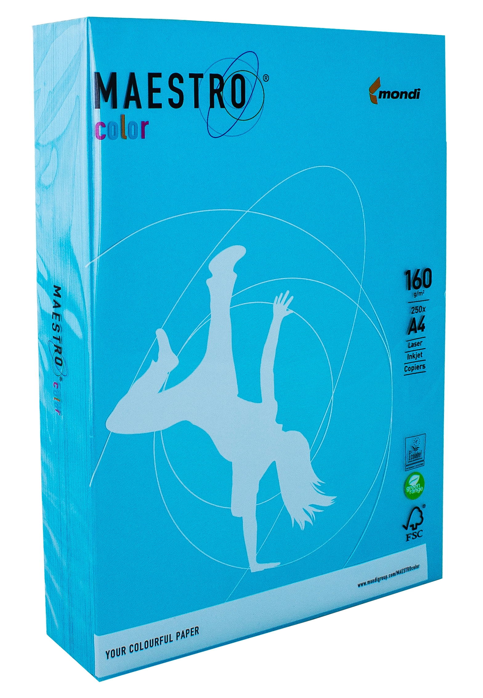 Папір кольоровий A4 160г/м Intensive 250арк AB48 Aqua Blue синій Maestro Color — фото 2