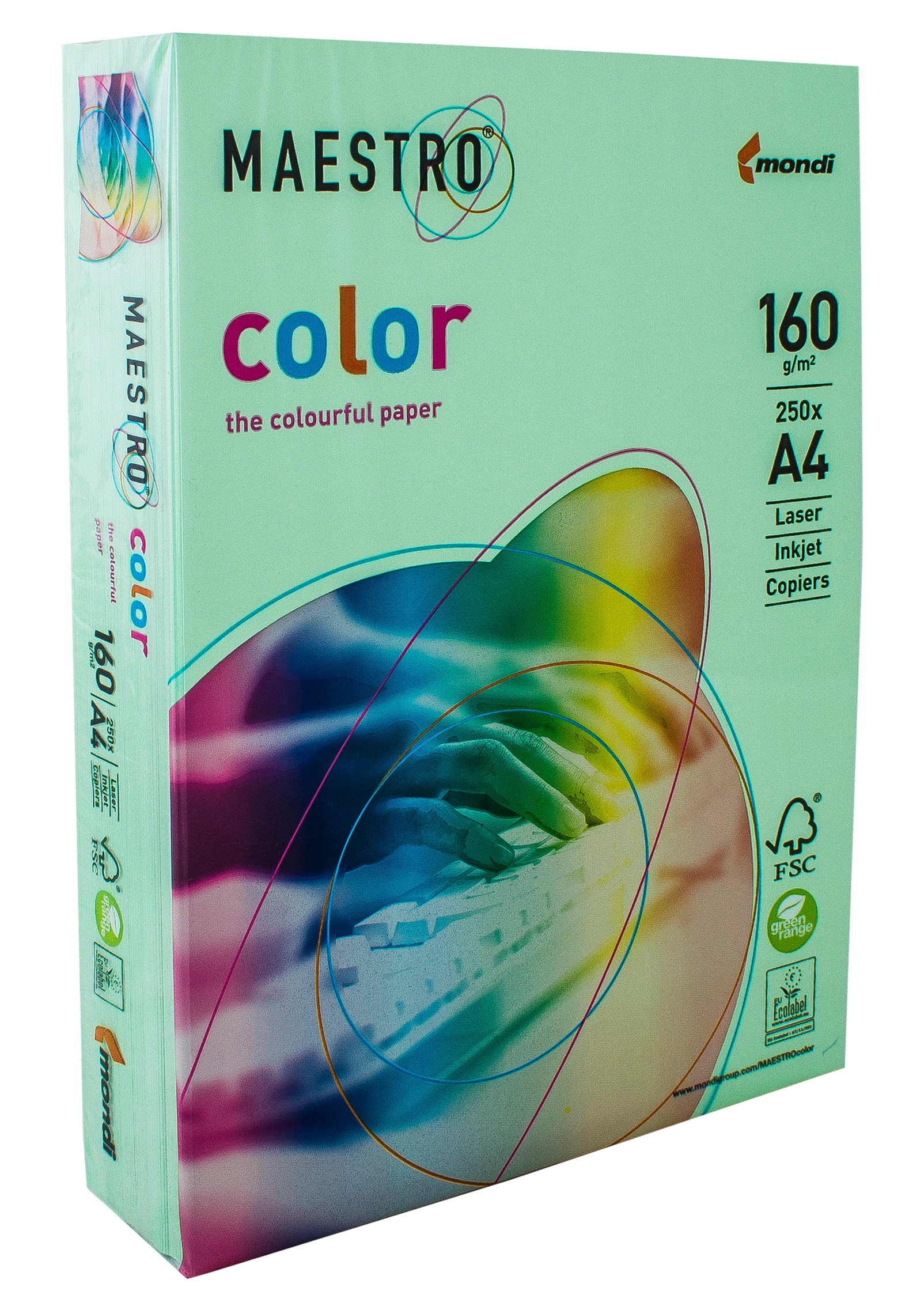 Папір кольоровий A4 160г/м Pastell 250арк MG28 Medium Green зелений Maestro Color — фото 2