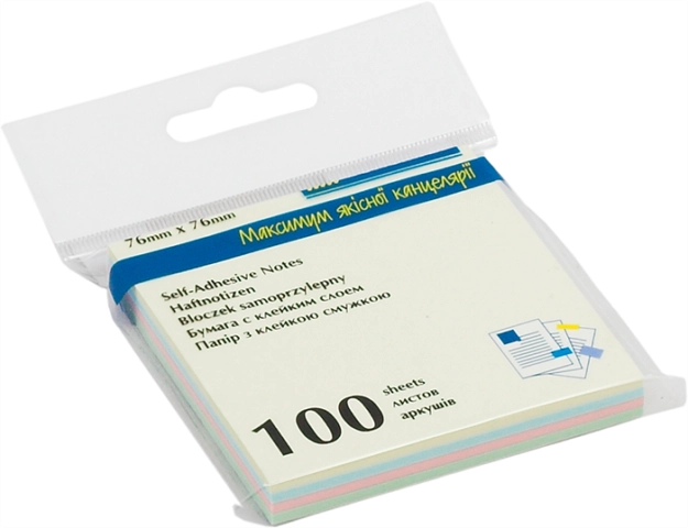 Папір з липким шаром 76*76мм 100арк (4 кольори по 25 аркушів) пастель BM.2312-10 — фото 3