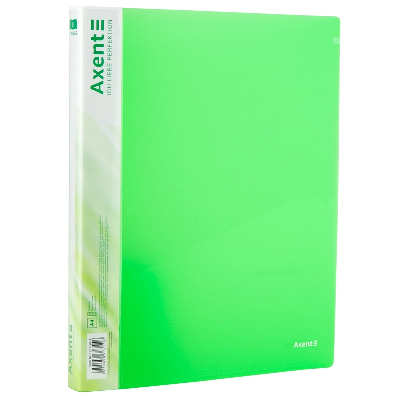 Папка А4 2 кільця пластик 25мм прозора зелена — фото 3