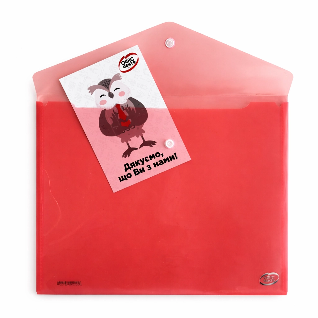 Папка-конверт А4 на кнопці червона 180 мкм — фото 3