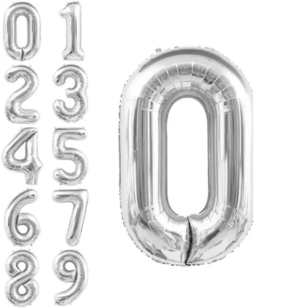 Повітряна куля фольгована 40см Цифри 0 срібні С40/1214-8-н/0 — фото 2