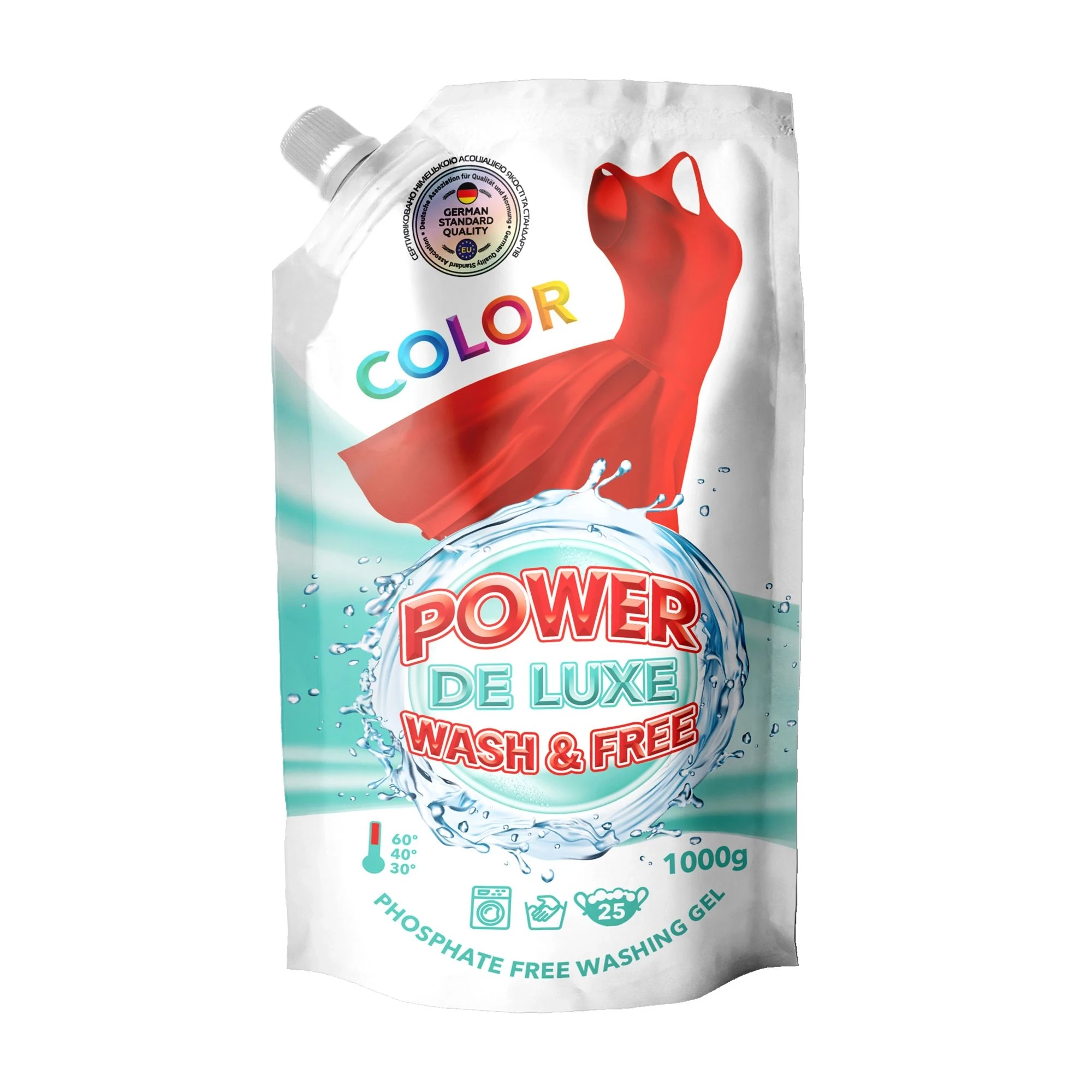 PW DE LUXE Гель для прання кольорових речей 1л (DOYPACK)