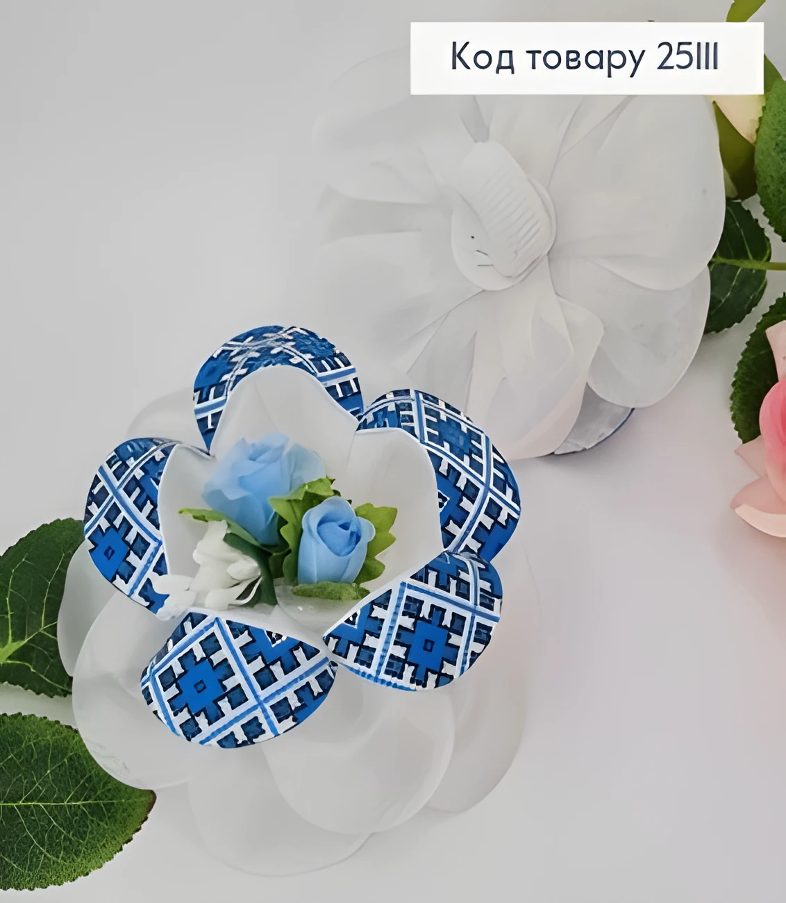 Резинка Soff Бант Квіточка в синьому орнаменті — фото 2