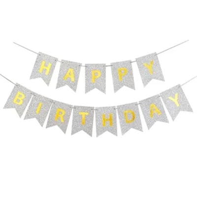 Розтяжка з прапорців Happy birthday 12х16см-5м срібна 13022-2 — фото 2