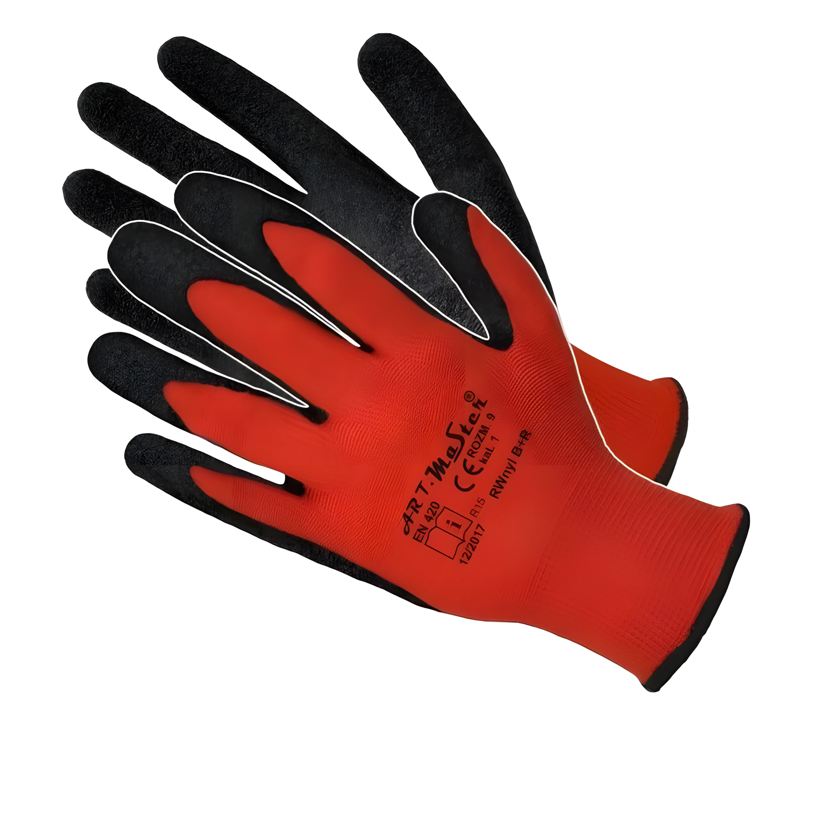 Рукавички синтетичні червоні з чорним неповним спіненим латексним покриттям FLL9210 б р.10 69210