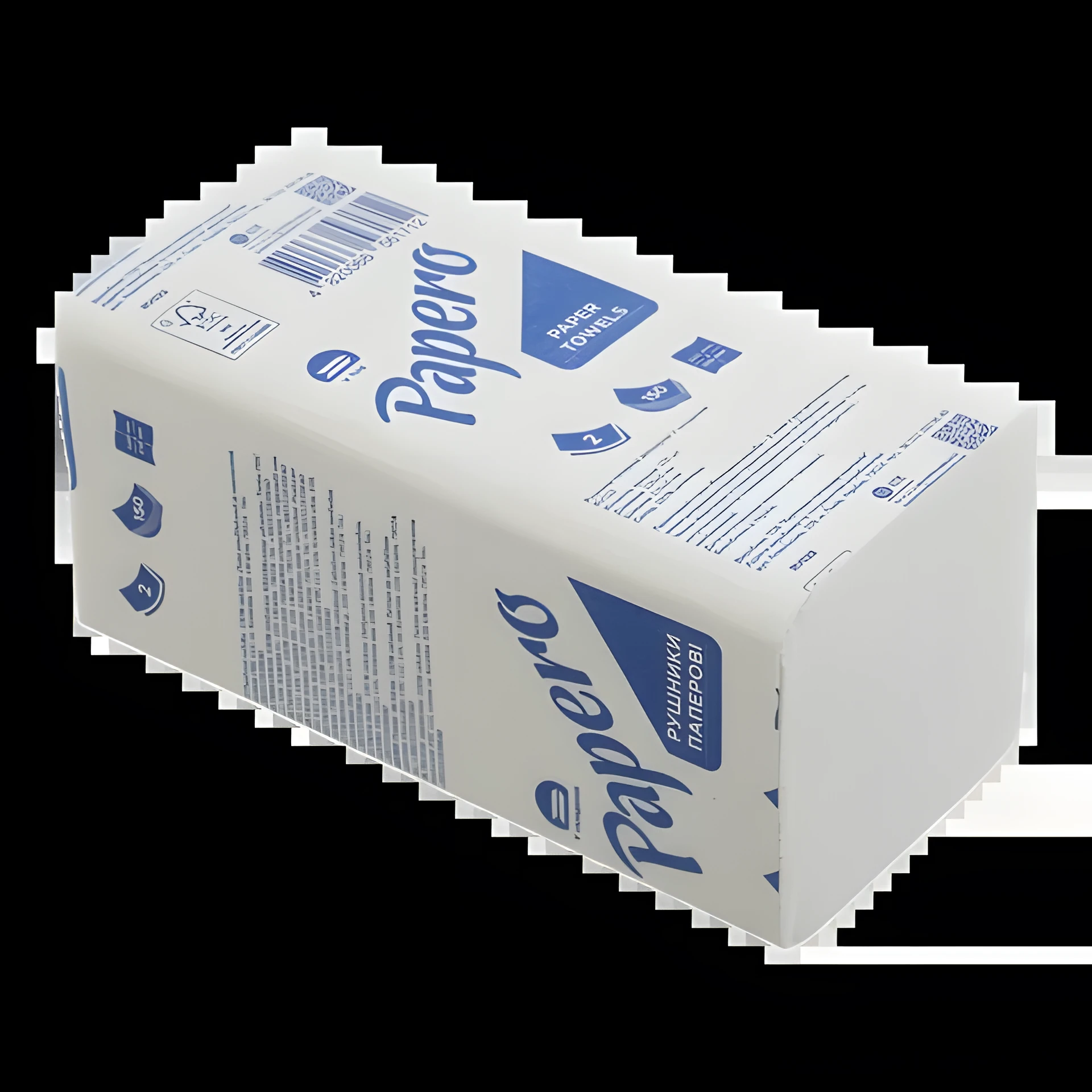 Рушники паперові целюлозні Papero V-подібні 21х22 см 150 листів 2-х шаровий білий RV023
