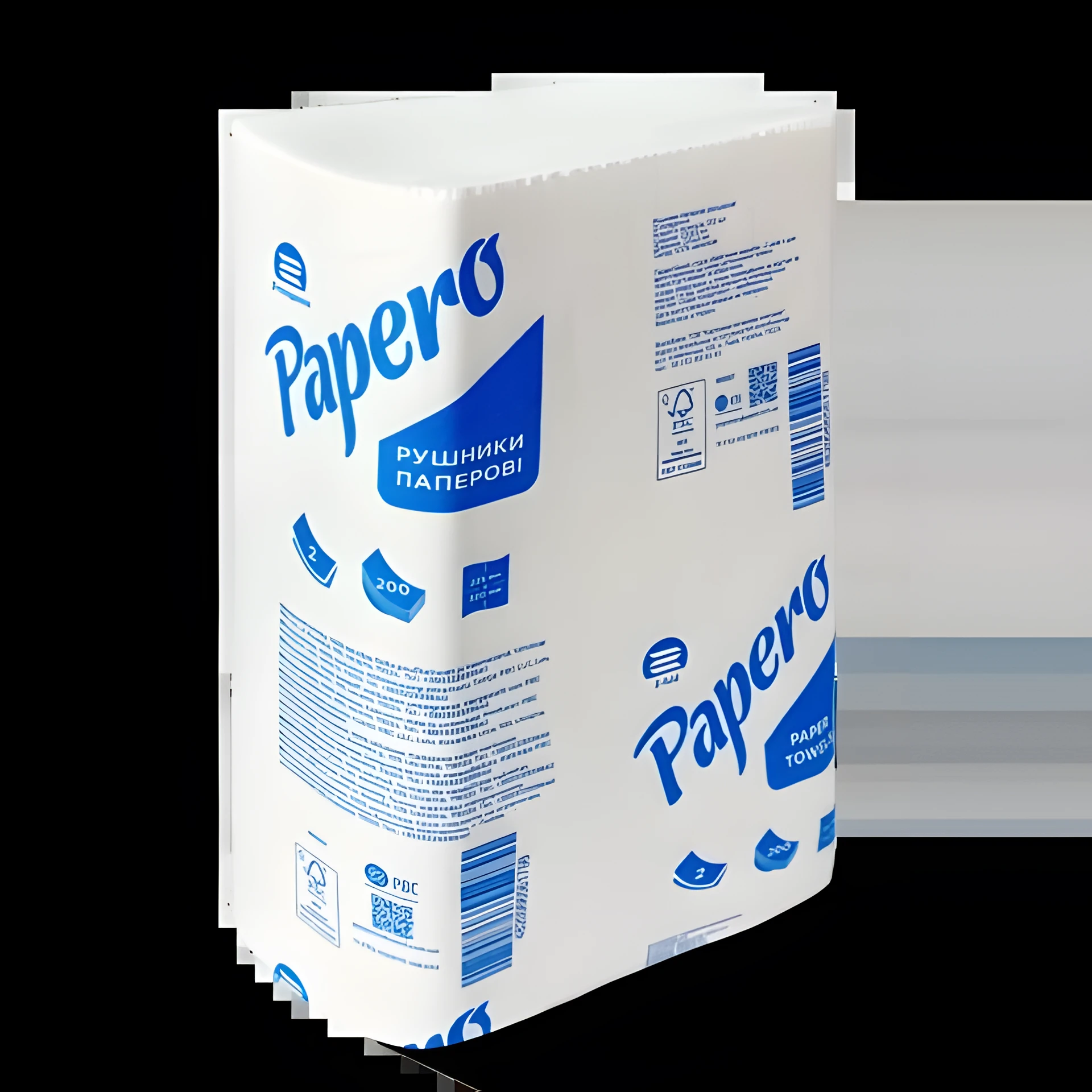 Рушники паперові целюлозні Papero Z-подібні 22,5х22 см 160 листів 2-х шаровий білий RN010