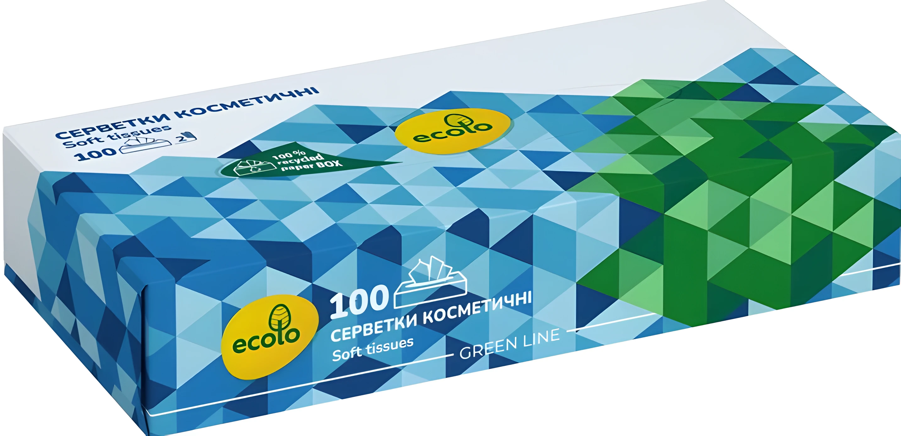 Серветки косметичні ECOLO 2-х шарові пенал 100 шт 29172