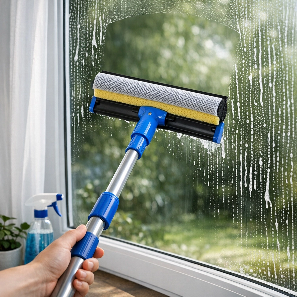 Швабра для миття вікон МД з губкою і телескопічною ручкою 20 х 45 см 70см AH08170