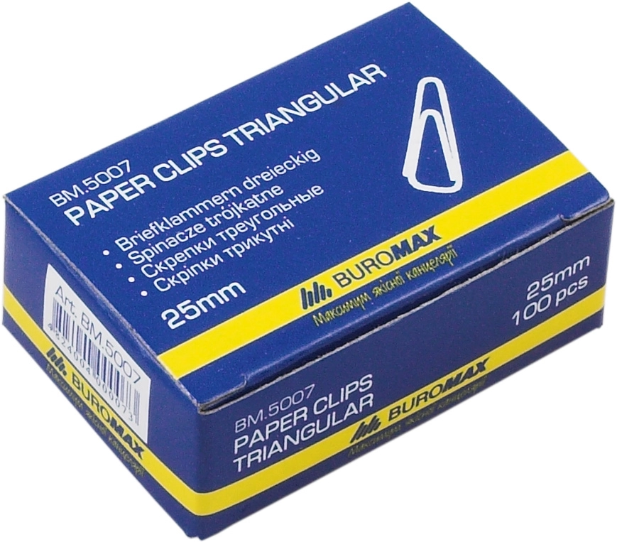 Скріпки трикутні 25 мм Buromax нікельовані 100 шт — фото 2