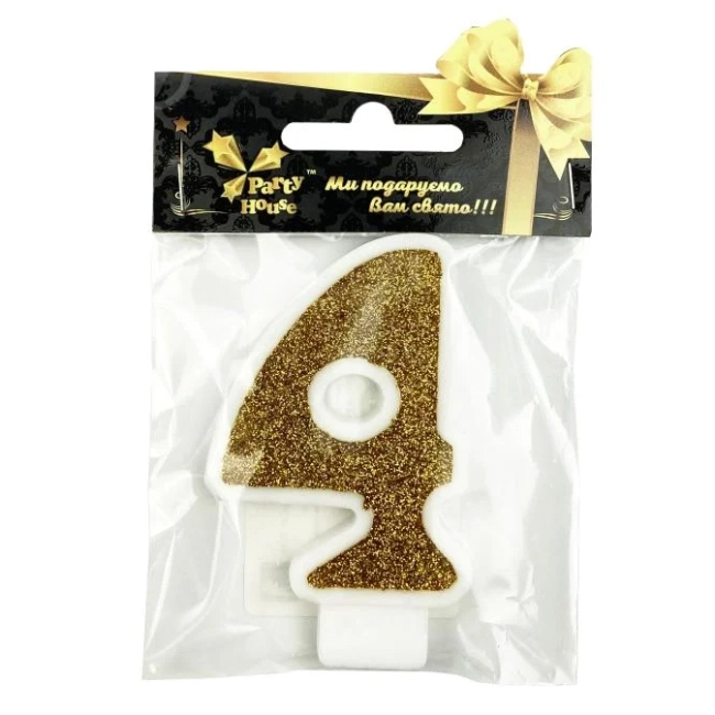 Свічка цифра велика Золото, 4, 1 шт — фото 2