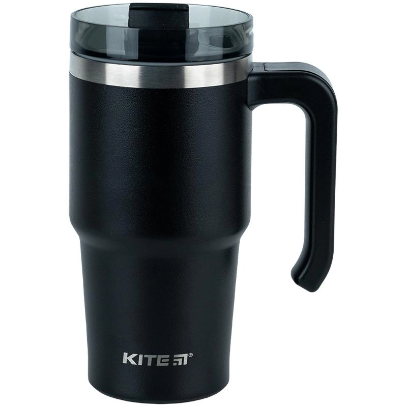 Термокружка Kite з ручкою 600 мл чорна — фото 2